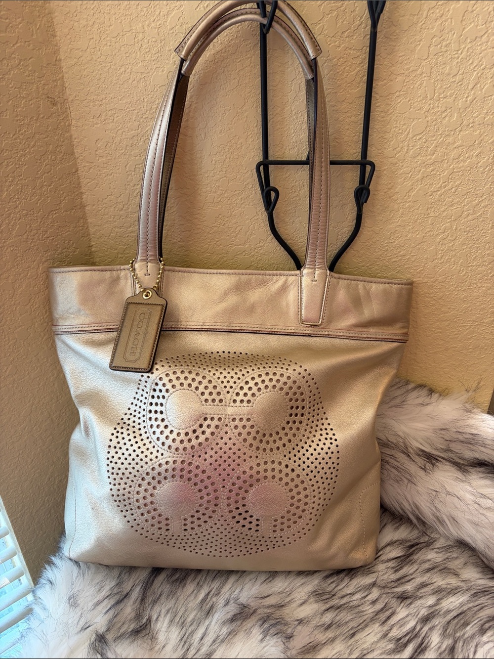 Coach Metallic Gold Perforated Signature Tote